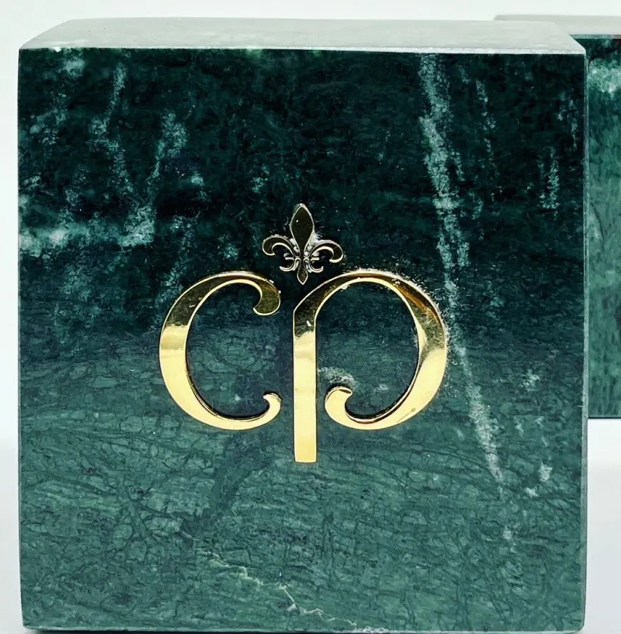 Casa Padrino Luxus Marmor Deko Buchstützen Set Grün / Gold