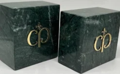 Casa Padrino Luxus Marmor Deko Buchstützen Set Grün / Gold