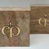 Casa Padrino Luxus Marmor Deko Buchstützen Set Braun / Gold