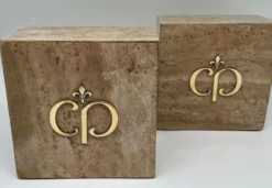Casa Padrino Luxus Marmor Deko Buchstützen Set Braun / Gold