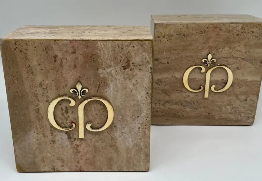 Casa Padrino Luxus Marmor Deko Buchstützen Set Braun / Gold