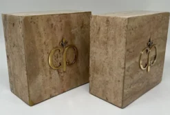 Casa Padrino Luxus Marmor Deko Buchstützen Set Braun / Gold