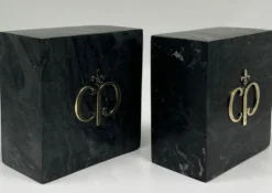 Casa Padrino Luxus Marmor Deko Buchstützen Set Schwarz / Gold