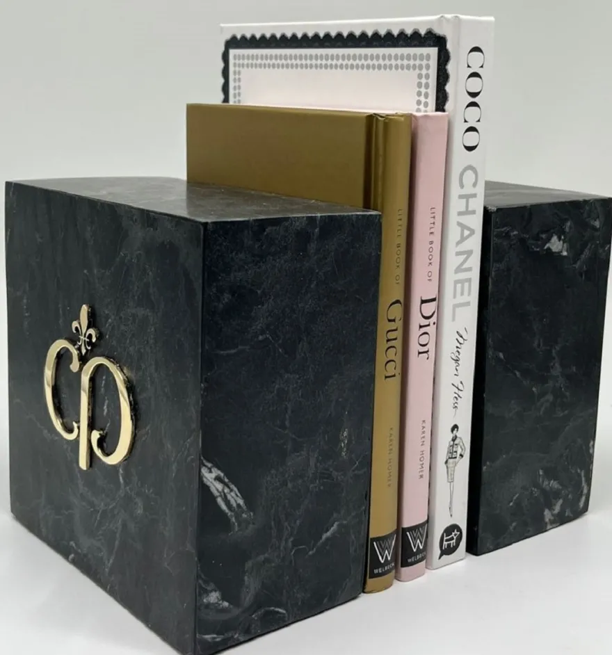 Casa Padrino Luxus Marmor Deko Buchstützen Set Schwarz / Gold