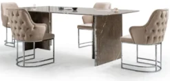 Casa Padrino Luxus Marmor Esstisch Braun / Silber 220 x 110 x H. 75 cm - Rechteckiger Marmor Küchentisch - Esszimmer Möbel - Marmor Möbel - Luxus Möbel - Esszimmer Einrichtung - Luxus Einrichtung