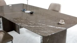 Casa Padrino Luxus Marmor Esstisch Braun / Silber 220 x 110 x H. 75 cm - Rechteckiger Marmor Küchentisch - Esszimmer Möbel - Marmor Möbel - Luxus Möbel - Esszimmer Einrichtung - Luxus Einrichtung