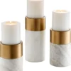 Casa Padrino Luxus Marmor Kerzenhalter Set Weiß / Messing - Wohnzimmer Deko