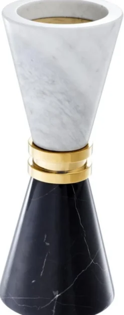 Casa Padrino Luxus Marmor Kerzenhalter Schwarz / Weiß / Gold Ø 11 x H. 28 cm - Hotel & Restaurant Deko Accessoires