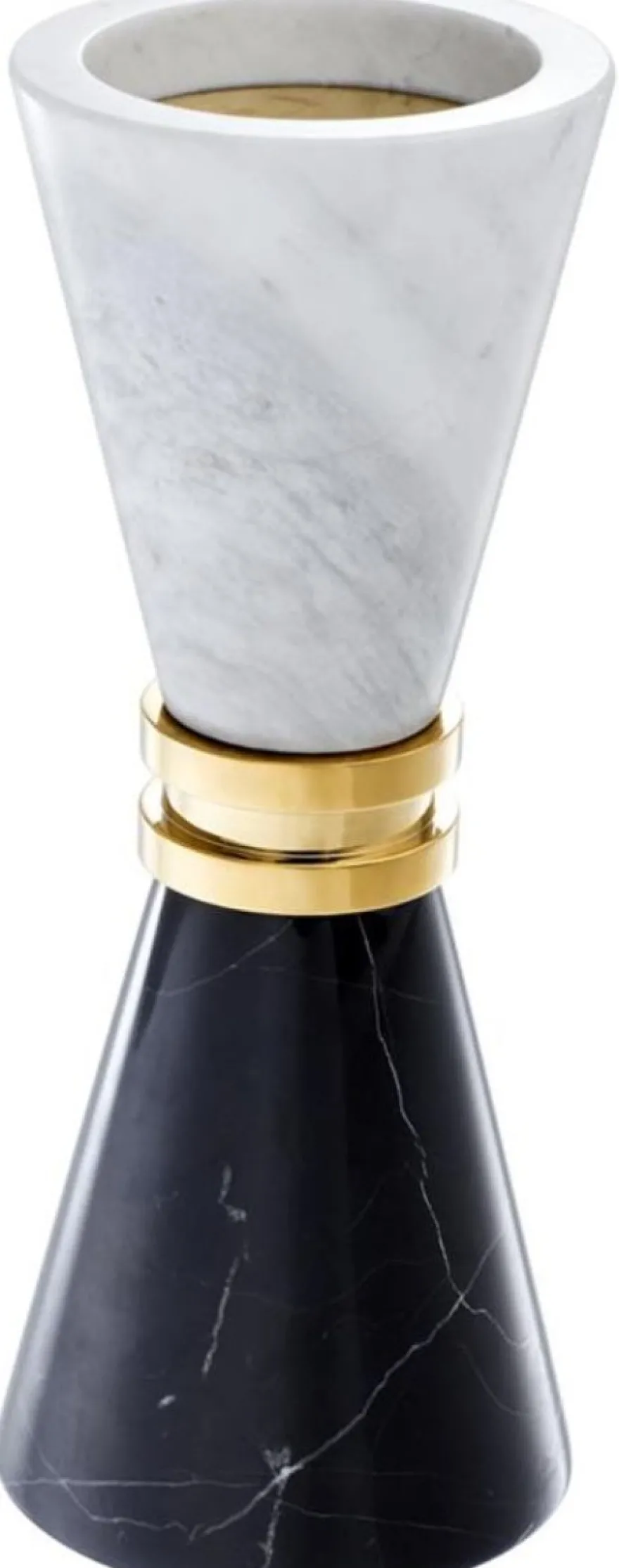 Casa Padrino Luxus Marmor Kerzenhalter Schwarz / Weiß / Gold Ø 11 x H. 28 cm - Hotel & Restaurant Deko Accessoires