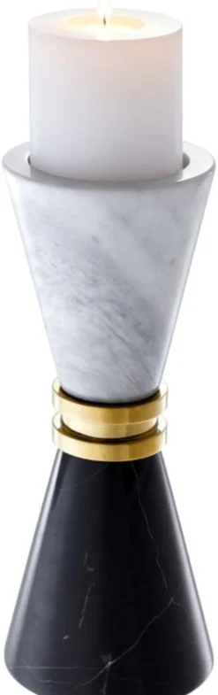 Casa Padrino Luxus Marmor Kerzenhalter Schwarz / Weiß / Gold Ø 11 x H. 28 cm - Hotel & Restaurant Deko Accessoires