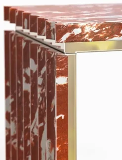 Casa Padrino Luxus Marmor Konsole Rot / Messingfarben 180 x 40 x H. 90 cm - Edler Konsolentisch mit hochwertigem handgeschliffenen Rosso Francia Marmor - Luxus Hotel Möbel