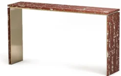 Casa Padrino Luxus Marmor Konsole Rot / Messingfarben 180 x 40 x H. 90 cm - Edler Konsolentisch mit hochwertigem handgeschliffenen Rosso Francia Marmor - Luxus Hotel Möbel