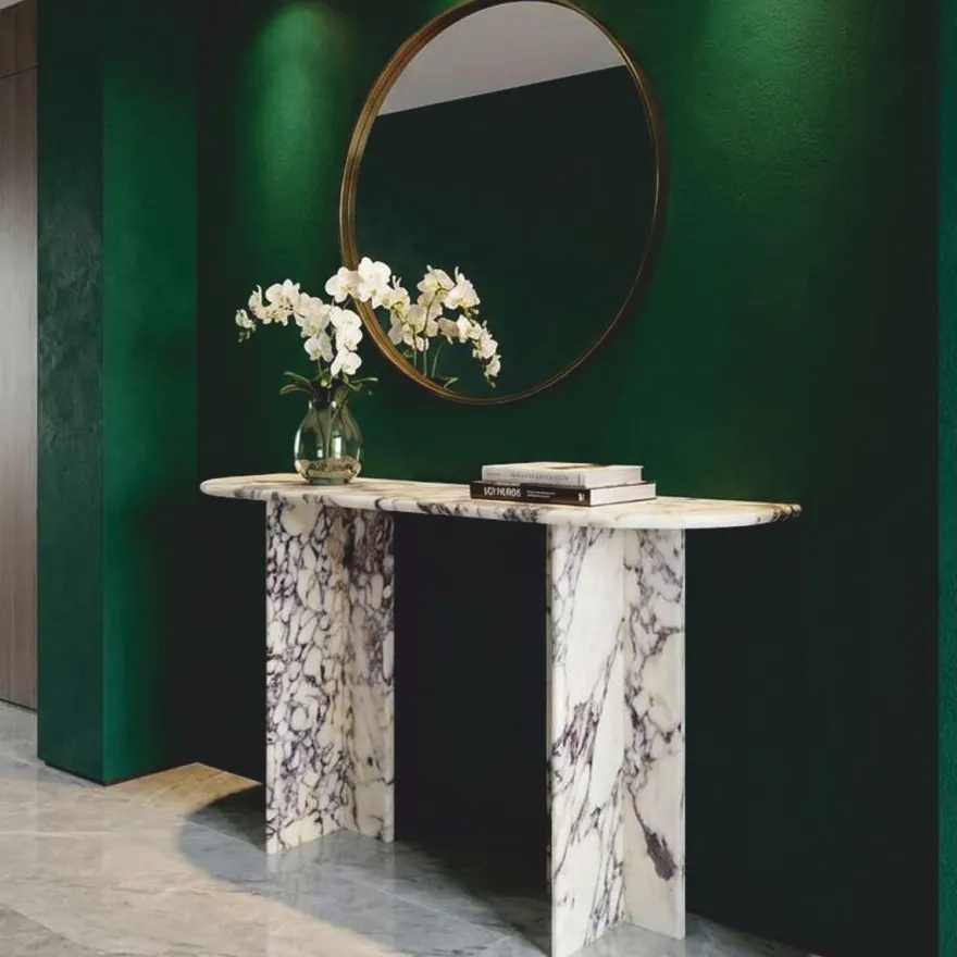 Casa Padrino Luxus Marmor Konsole Weiß / Lila 120 cm - Carrara Marmor Konsolentisch - Marmor Möbel - Luxus Möbel