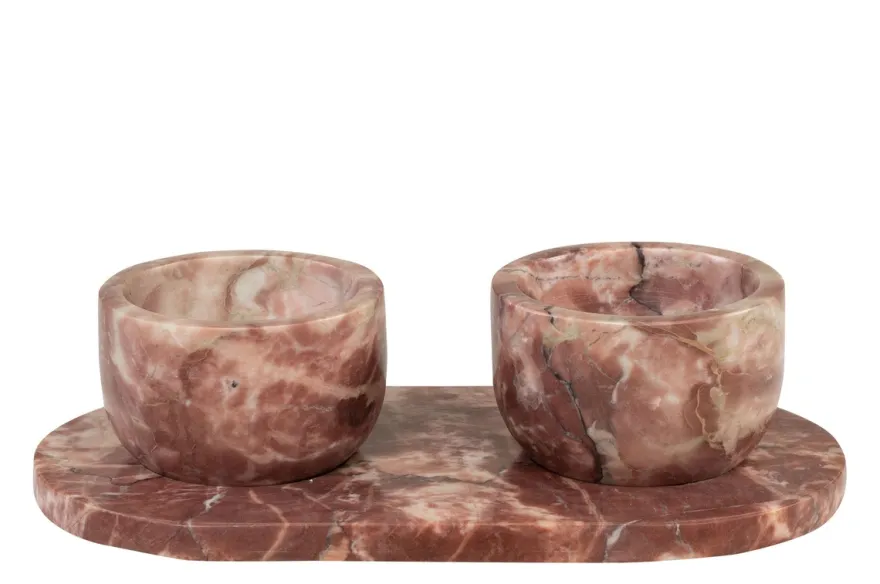 Casa Padrino Luxus Marmor Schalen Set Rosa 23 x 12 x H. 6,5 cm - 2 Schälchen mit Tablett aus hochwertigem Rosalia Pink Marmor - Luxus Deko Accessoires