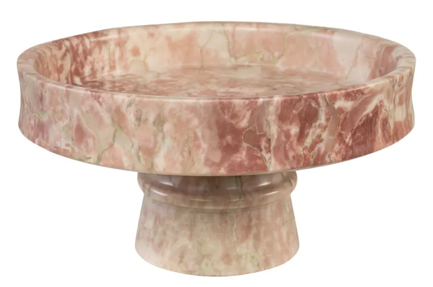 Casa Padrino Luxus Marmor Schale Rosa 30 x 30 x H. 15 cm - Weit geöffnete Schale auf rundem Fuß aus hochwertigem Rosalia Pink Marmor - Luxus Deko Accessoires