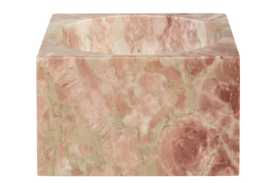 Casa Padrino Luxus Marmor Schale Rosa 18 x 18 x H. 11 cm - Hohe runde Deko Schale aus hochwertigem Rosalia Pink Marmor - Luxus Deko Accessoires