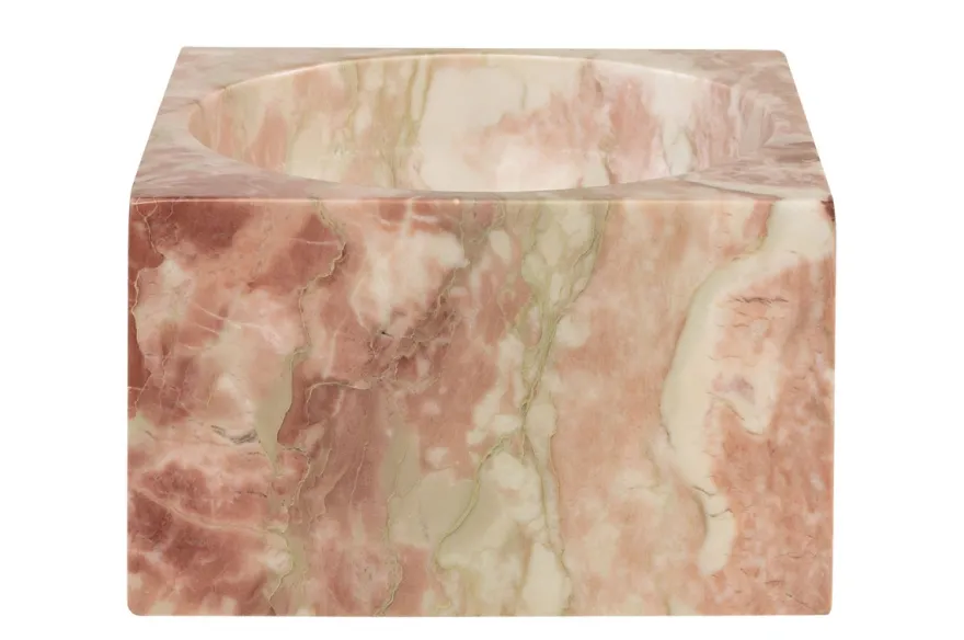 Casa Padrino Luxus Marmor Schale Rosa 18 x 18 x H. 11 cm - Hohe runde Deko Schale aus hochwertigem Rosalia Pink Marmor - Luxus Deko Accessoires