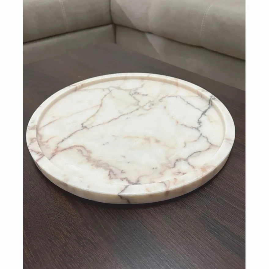 Casa Padrino Luxus Marmor Serviertablett Creme Ø 33,5 cm - Gastronomie Accessoires