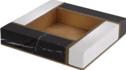 Casa Padrino Luxus Marmor Serviertablett Schwarz / Weiß / Antik Messingfarben 20 x 20 x H. 4 cm - Luxus Gastronomie Accessoires
