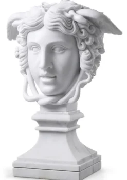 Casa Padrino Luxus Marmor Skulptur Weiß 39 x 27 x H. 58 cm - Deko Figur aus hochwertigem Marmor - Edle Damenbüste mit Sockel - Luxus Deko Accessoires