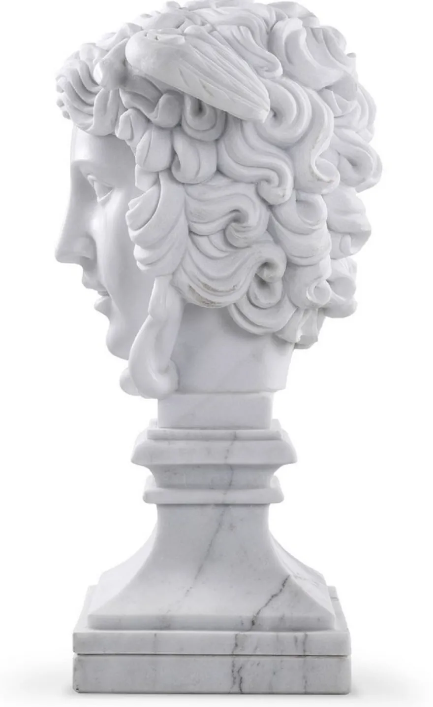 Casa Padrino Luxus Marmor Skulptur Weiß 39 x 27 x H. 58 cm - Deko Figur aus hochwertigem Marmor - Edle Damenbüste mit Sockel - Luxus Deko Accessoires