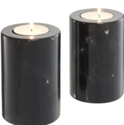 Casa Padrino Luxus Marmor Teelichthalter Set Schwarz Ø 10 x H. 15 cm - Hotel & Restaurant Deko Accessoires
