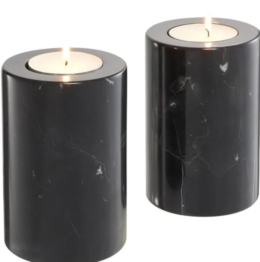 Casa Padrino Luxus Marmor Teelichthalter Set Schwarz Ø 10 x H. 15 cm - Hotel & Restaurant Deko Accessoires