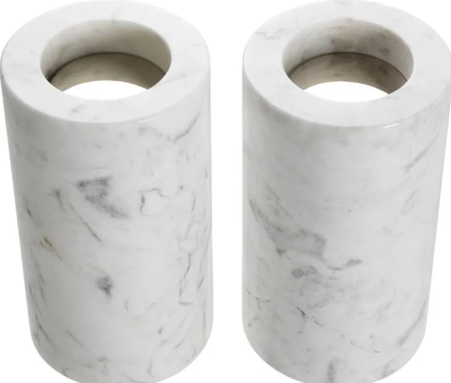 Casa Padrino Luxus Marmor Teelichthalter Set Weiß Ø 10 x H. 18 cm - Luxus Qualität