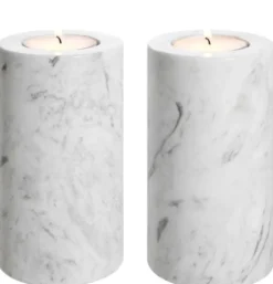 Casa Padrino Luxus Marmor Teelichthalter Set Weiß Ø 10 x H. 18 cm - Luxus Qualität