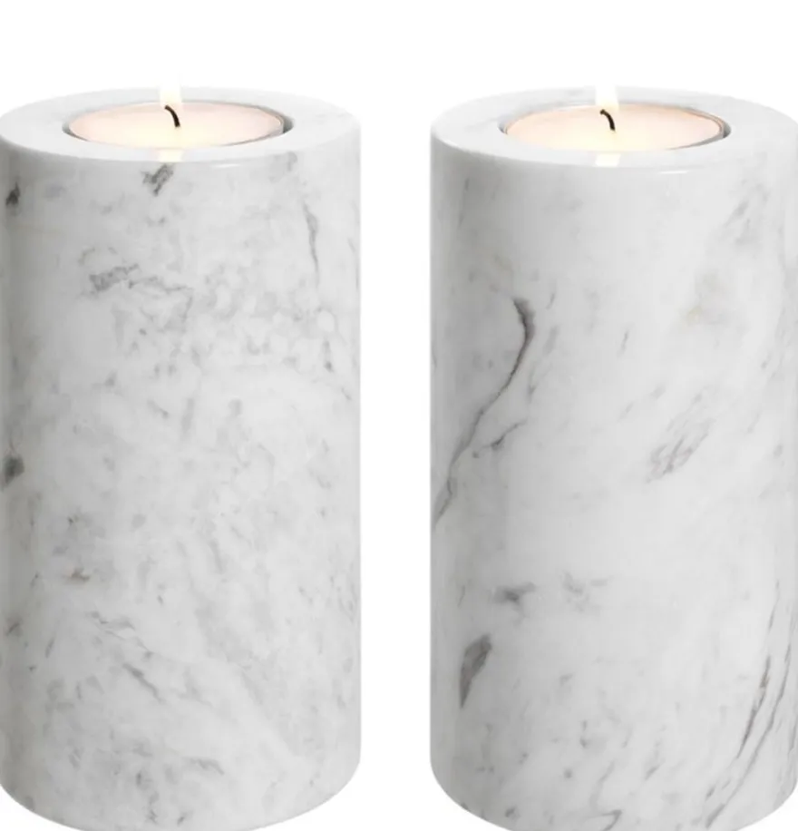 Casa Padrino Luxus Marmor Teelichthalter Set Weiß Ø 10 x H. 18 cm - Luxus Qualität