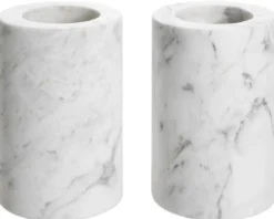 Casa Padrino Luxus Marmor Teelichthalter Set Weiß Ø 10 x H. 15 cm - Luxus Qualität
