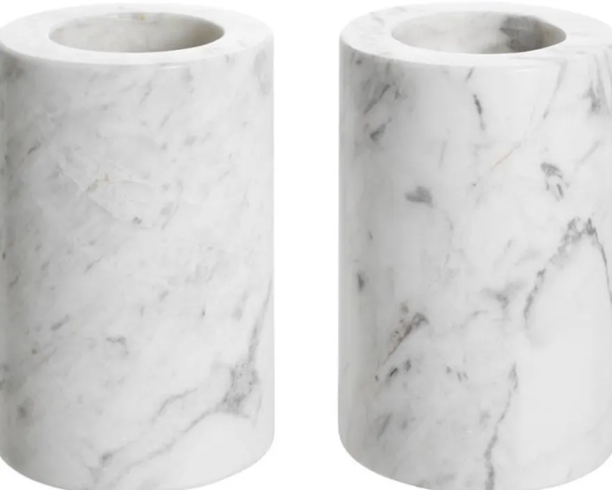 Casa Padrino Luxus Marmor Teelichthalter Set Weiß Ø 10 x H. 15 cm - Luxus Qualität