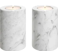 Casa Padrino Luxus Marmor Teelichthalter Set Weiß Ø 10 x H. 15 cm - Luxus Qualität