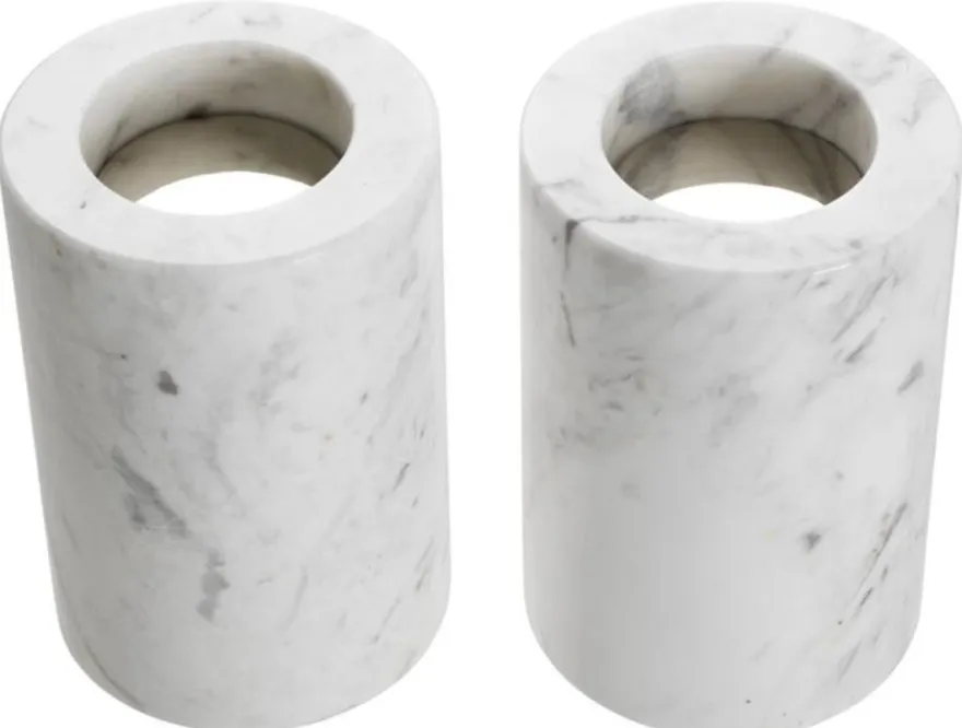 Casa Padrino Luxus Marmor Teelichthalter Set Weiß Ø 10 x H. 15 cm - Luxus Qualität