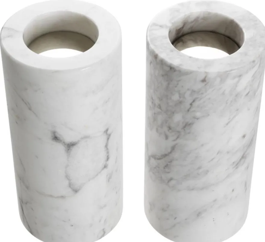 Casa Padrino Luxus Marmor Teelichthalter Set Weiß Ø 10 x H. 21 cm - Luxus Qualität
