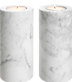 Casa Padrino Luxus Marmor Teelichthalter Set Weiß Ø 10 x H. 21 cm - Luxus Qualität