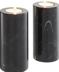 Casa Padrino Luxus Marmor Teelichthalter Set Schwarz Ø 10 x H. 21 cm - Hotel & Restaurant Deko Accessoires