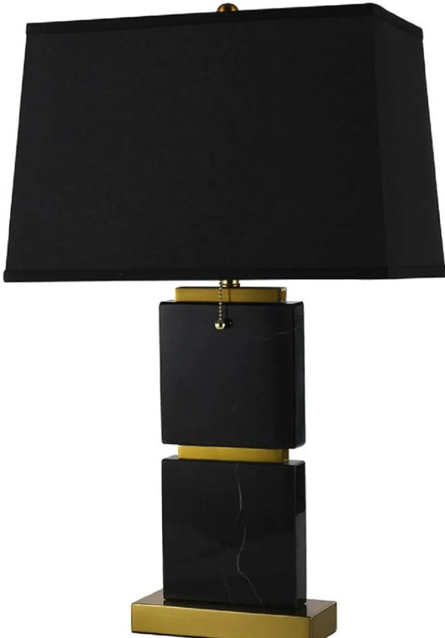Casa Padrino Luxus Marmor Tischleuchte Schwarz / Gold H. 66 cm