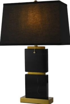 Casa Padrino Luxus Marmor Tischleuchte Schwarz / Gold H. 66 cm