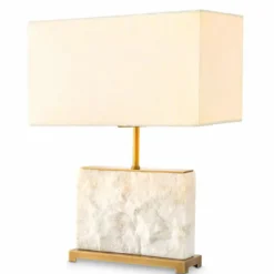 Casa Padrino Luxus Marmor Tischleuchte Weiß / Antik Messing H. 55 cm - Marmor Schreibtischleuchten