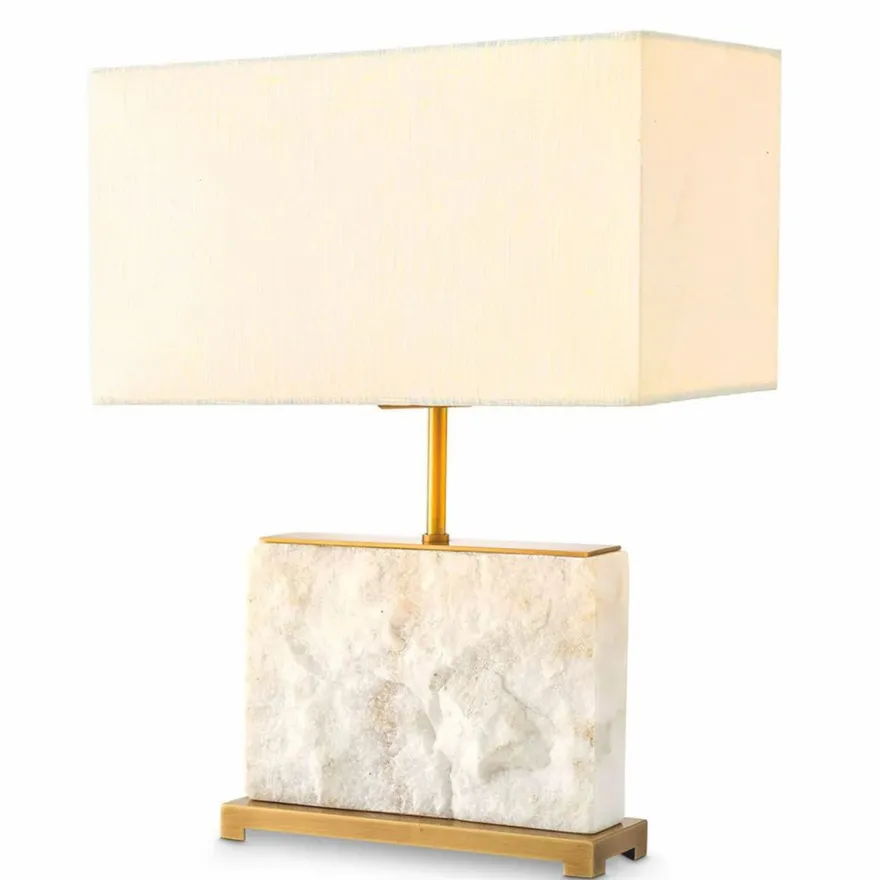 Casa Padrino Luxus Marmor Tischleuchte Weiß / Antik Messing H. 55 cm - Marmor Schreibtischleuchten