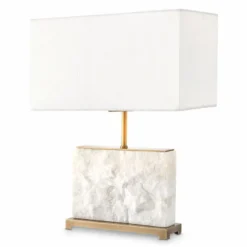 Casa Padrino Luxus Marmor Tischleuchte Weiß / Antik Messing H. 55 cm - Marmor Schreibtischleuchten