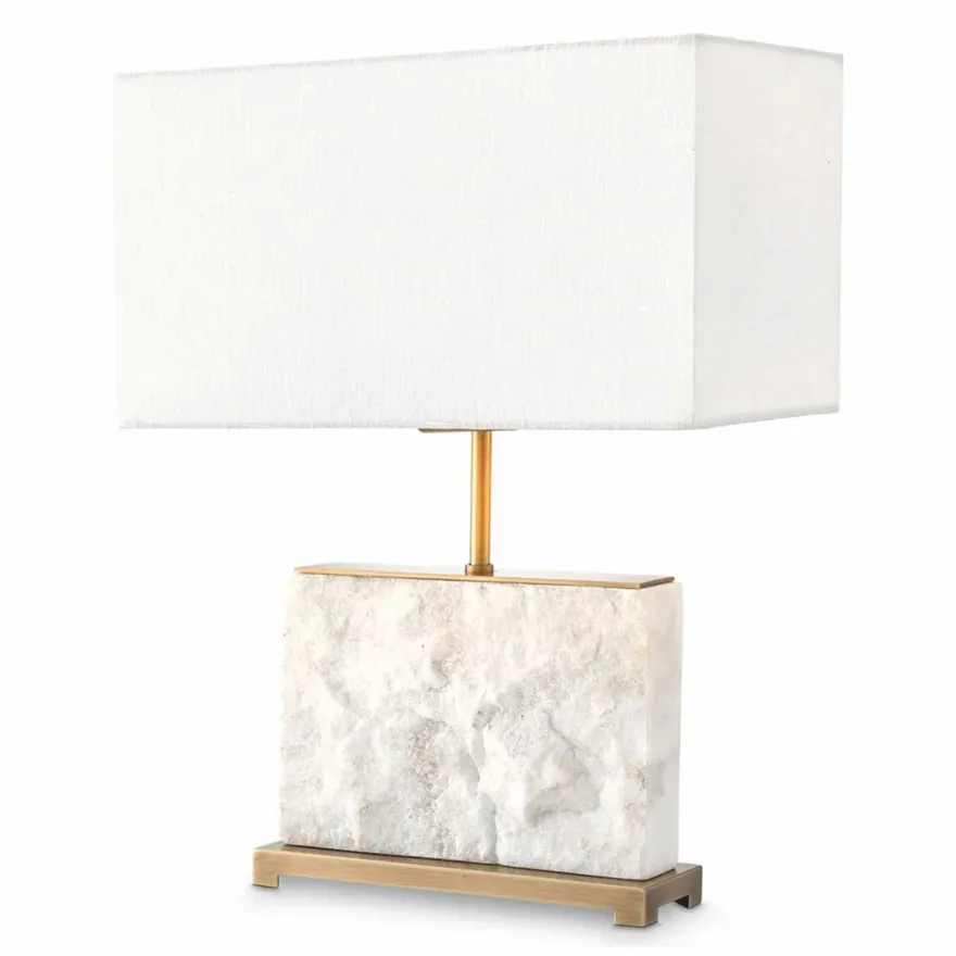Casa Padrino Luxus Marmor Tischleuchte Weiß / Antik Messing H. 55 cm - Marmor Schreibtischleuchten