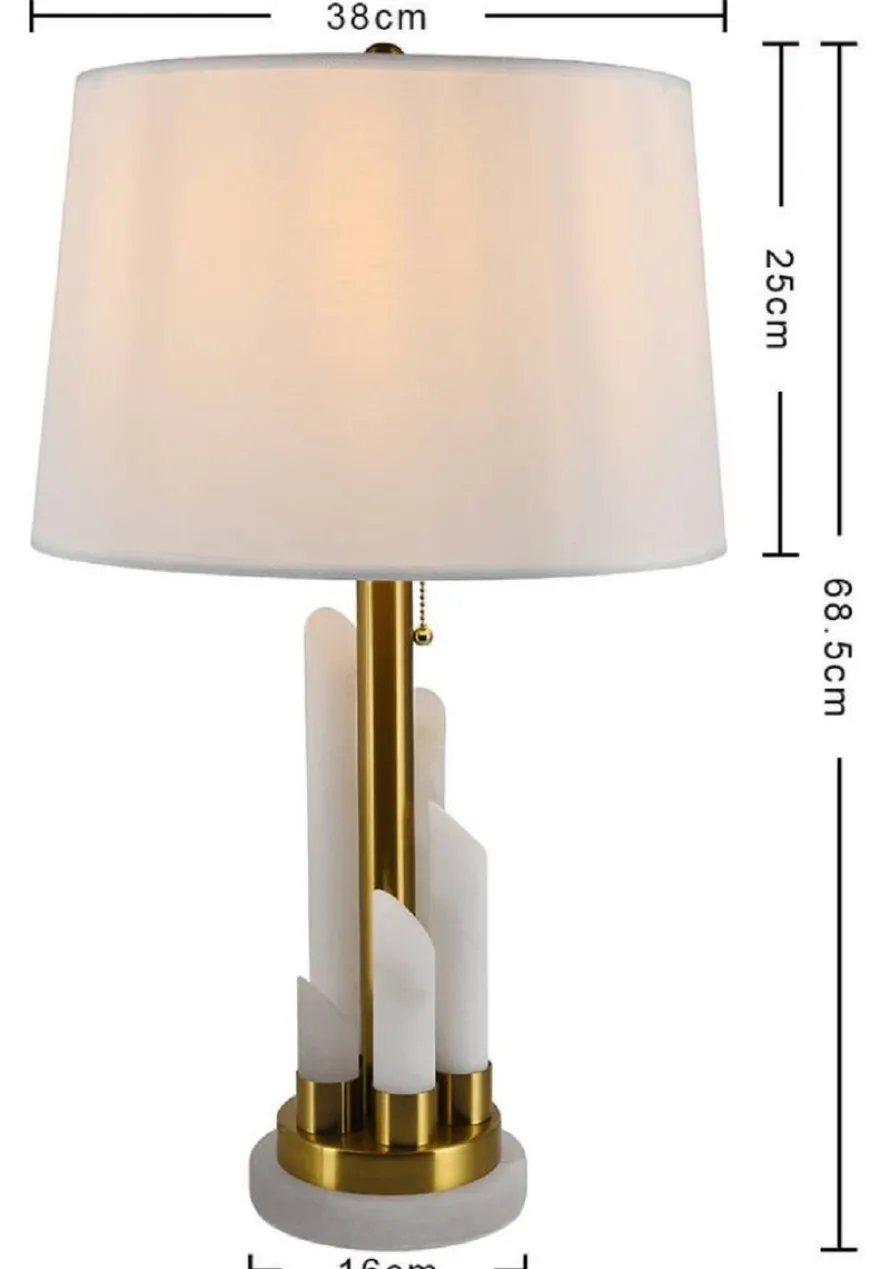 Casa Padrino Luxus Marmor Tischleuchte Weiß / Gold Ø 38 x H. 68,5 cm - Runde Marmor Schreibtischleuchte mit Lampenschirm - Luxus Marmor Leuchten