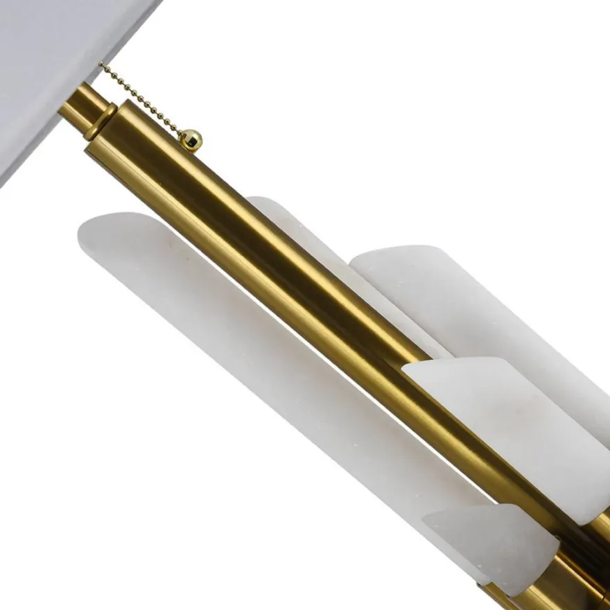Casa Padrino Luxus Marmor Tischleuchte Weiß / Gold Ø 38 x H. 68,5 cm - Runde Marmor Schreibtischleuchte mit Lampenschirm - Luxus Marmor Leuchten
