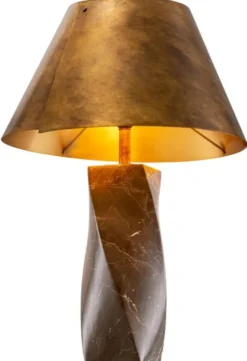 Casa Padrino Luxus Marmor Tischleuchte mit Metall Lampenschirm Braun / Vintage Messing Ø 53 x H. 78 cm