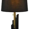 Casa Padrino Luxus Marmor Tischleuchte Schwarz / Gold Ø 38 x H. 68,5 cm - Runde Marmor Schreibtischleuchte mit Lampenschirm - Luxus Marmor Leuchten