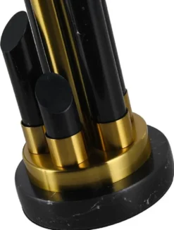 Casa Padrino Luxus Marmor Tischleuchte Schwarz / Gold Ø 38 x H. 68,5 cm - Runde Marmor Schreibtischleuchte mit Lampenschirm - Luxus Marmor Leuchten