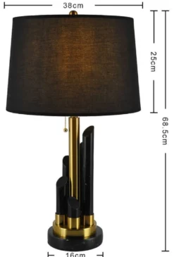 Casa Padrino Luxus Marmor Tischleuchte Schwarz / Gold Ø 38 x H. 68,5 cm - Runde Marmor Schreibtischleuchte mit Lampenschirm - Luxus Marmor Leuchten