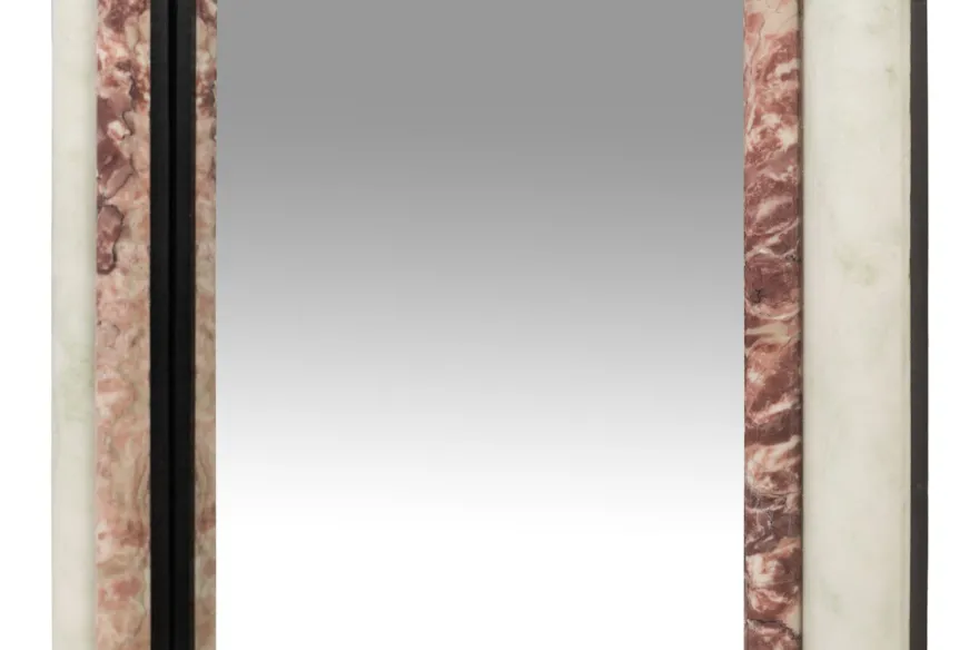 Casa Padrino Luxus Marmor Wandspiegel Grün / Rosa 60 x 2,5 x H. 100 cm - Edler Spiegel mit Marmorrahmen - Luxus Wohnzimmer Accessoires